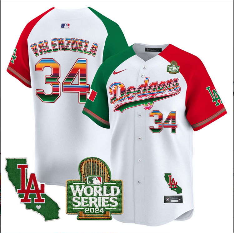 Men MLB Mexico Los Angeles Dodgers 34 Valenzuela white 2024 World Series Champions Patch Jersey 20241105
